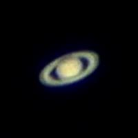 Saturn geschärft mit Bandpassfilter (GIOTTO)<br>
Webcam ToUCam Pro<br>
Summe aus ca. 200 Einzelbildern<br>
Belichtungszeit 1/25 s<br>
Coude-Refraktor 150/2250